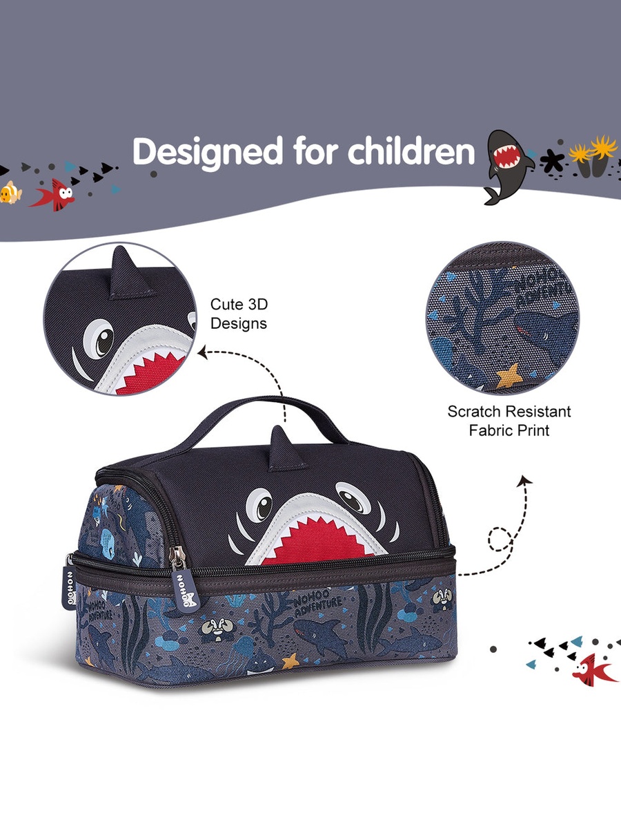 Kids Insulated Lunch Bag Shark - Grey
