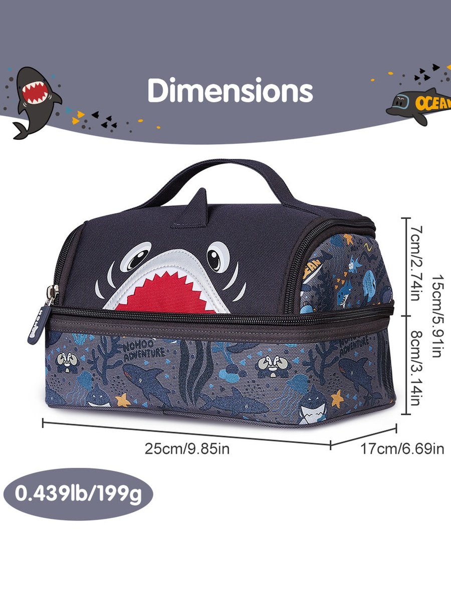 Kids Insulated Lunch Bag Shark - Grey