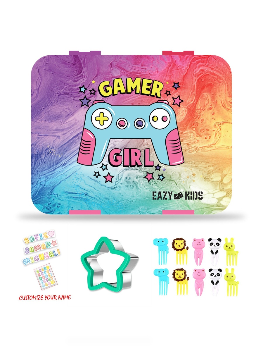 Bento Box with Insulated Lunch Bag and Cutter Set - Combo - Gamer Girl