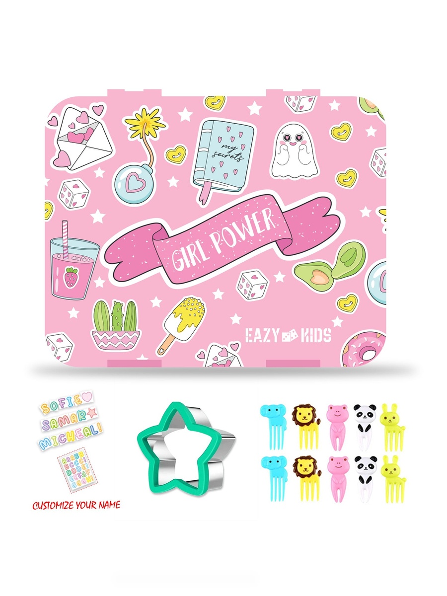 Bento Box with Insulated Lunch Bag and Cutter Set - Combo - Girl Power Pink
