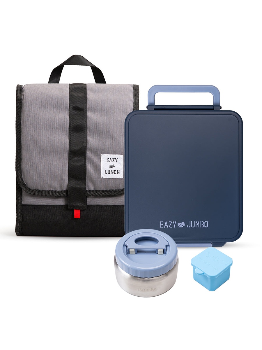 Jumbo Bento Lunch Box, Lunch Bag, Thermos and Dip Jar- Grey