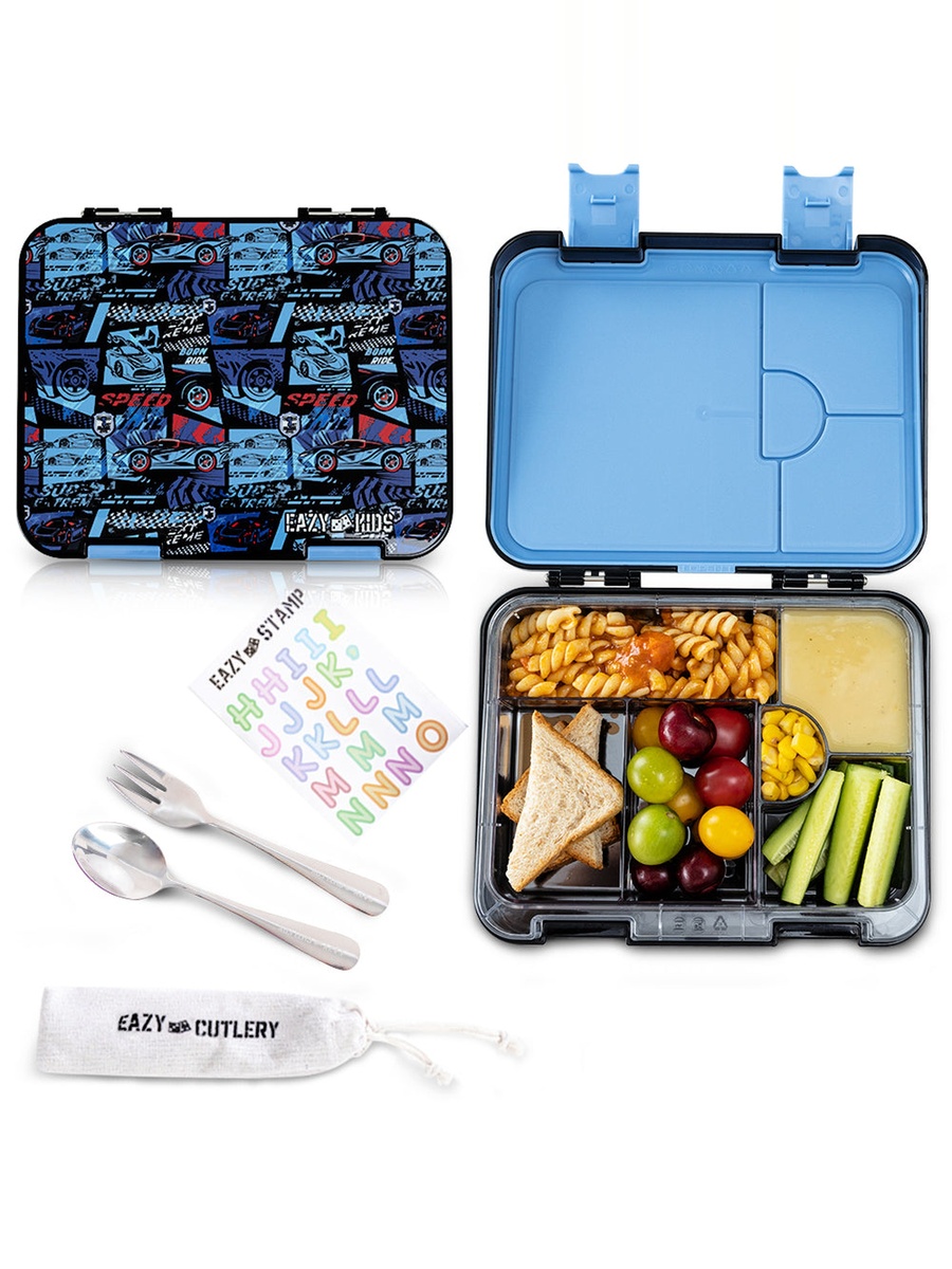 18-Inch Set of 5-Backpack, Water Bottle, Lunch Box, Lunch Bag and Pencil Case - Car Racing