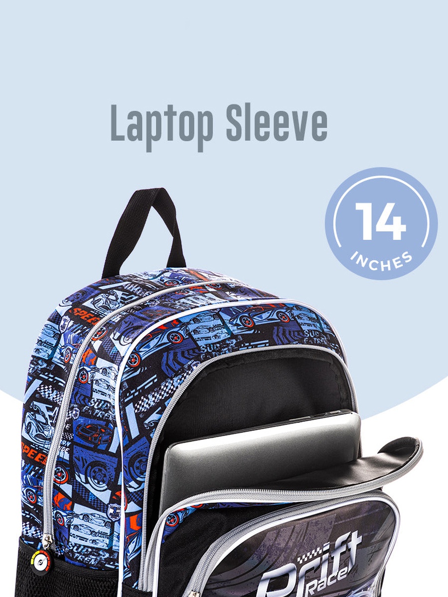 18-Inch Set of 5-Backpack, Water Bottle, Lunch Box, Lunch Bag and Pencil Case - Car Racing