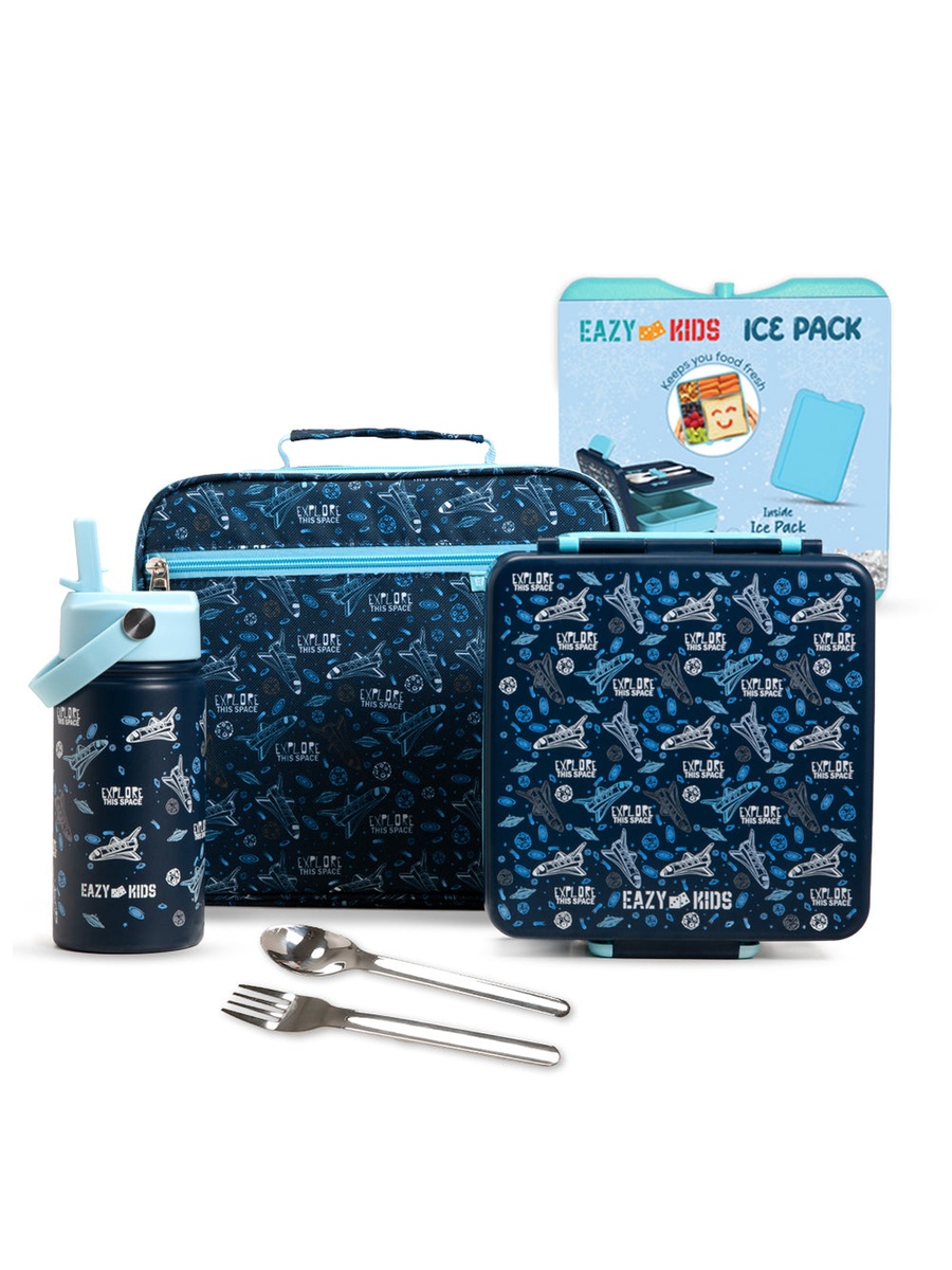 Jumbo Bento Lunch Box 360ml Steel Water Bottle, Spoon and Fork Set, and Insulated Lunch Bag - Aircraft Blue