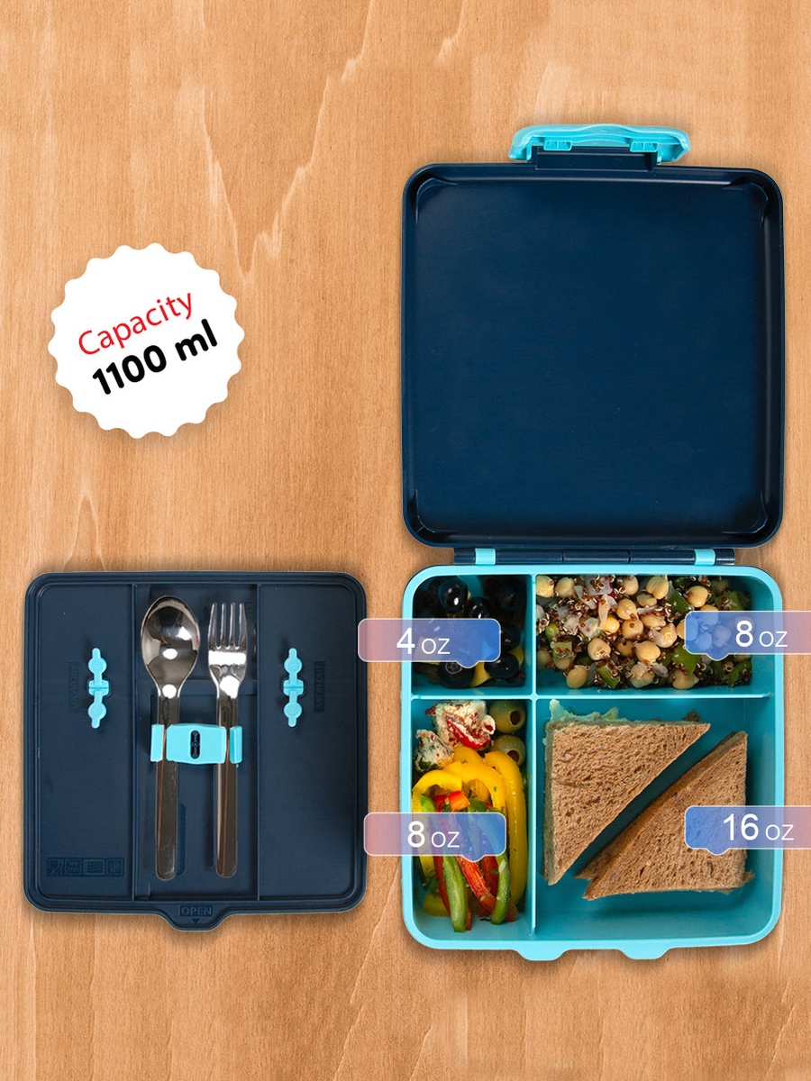 Jumbo Bento Lunch Box 360ml Steel Water Bottle, Spoon and Fork Set, and Insulated Lunch Bag - Aircraft Blue