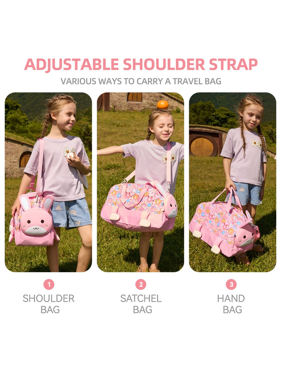 3D Cute Rabbit Kids Duffle Bag/Activity Bag - Pink, 18-Inch