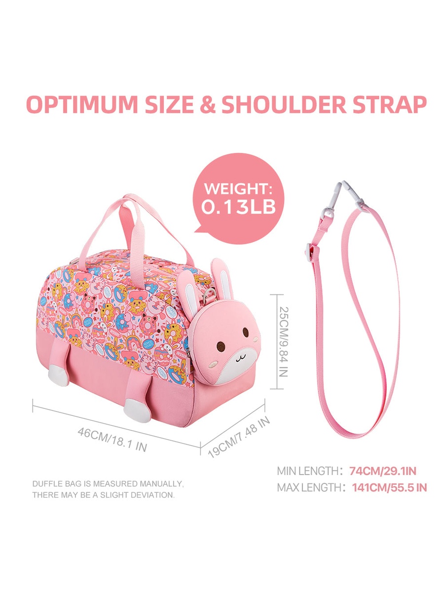 3D Cute Rabbit Kids Duffle Bag/Activity Bag - Pink, 18-Inch