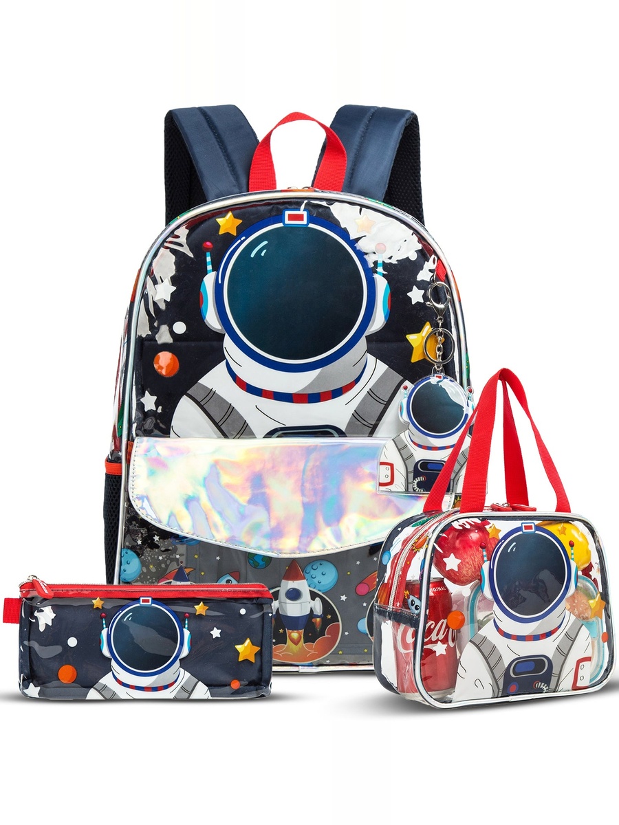 16-inch Set of 3- School Bag, Lunch Bag and Pencil Case - Astronaut - Blue