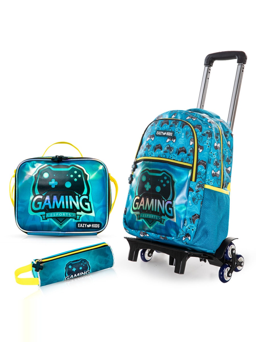 16-inch Set of 4-Backpack Trolley, Lunch Bag and Pencil Case - Gaming