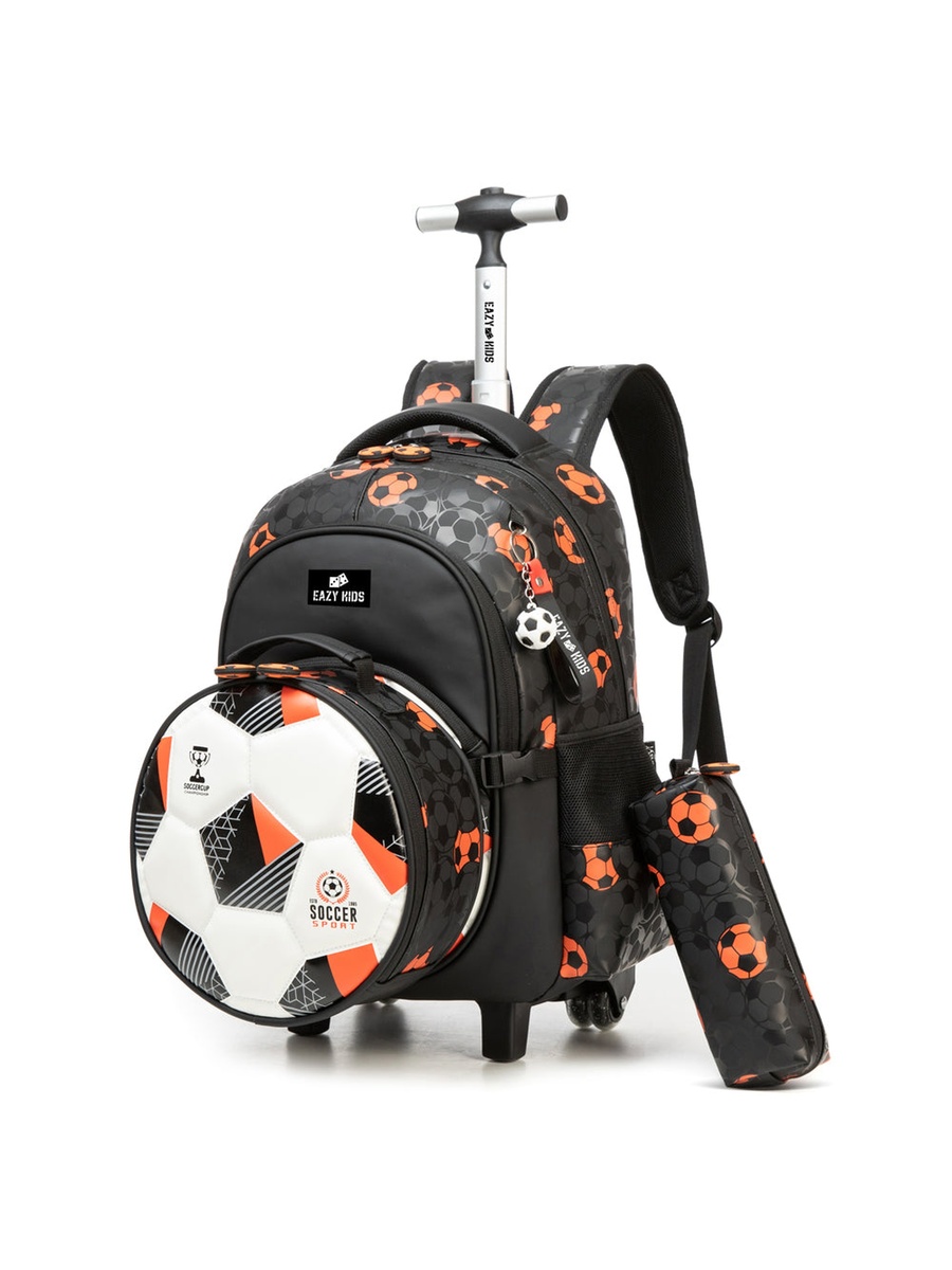 Trolley 18-Inch School Bag Set of 3-Lunch Bag and Pencil Case - Football Black