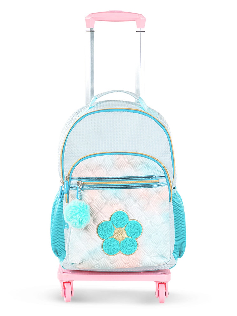 Set of 4-18-Inch Backpack 4-Wheel Trolley, Lunch Bag and Pencil Case - Flora Green