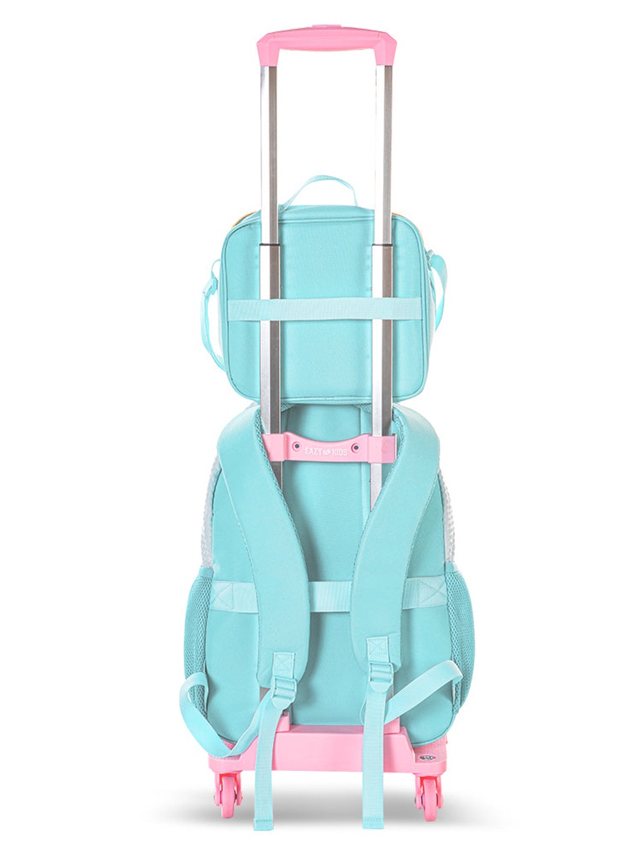 Set of 4-18-Inch Backpack 4-Wheel Trolley, Lunch Bag and Pencil Case - Flora Green