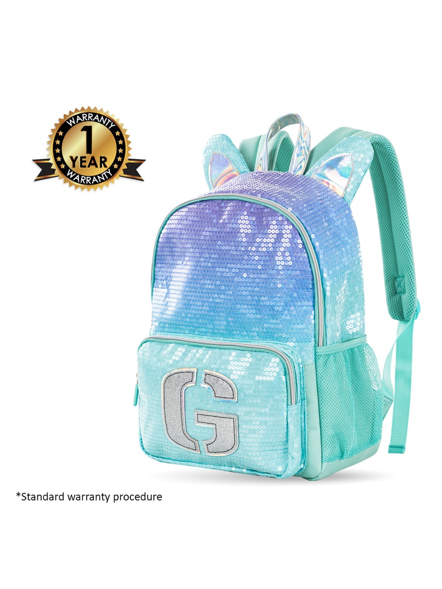 Set of 4 17-inch Backpack 4-Wheel Trolley, Lunch Bag and Pencil Case - Girl Glitter Green