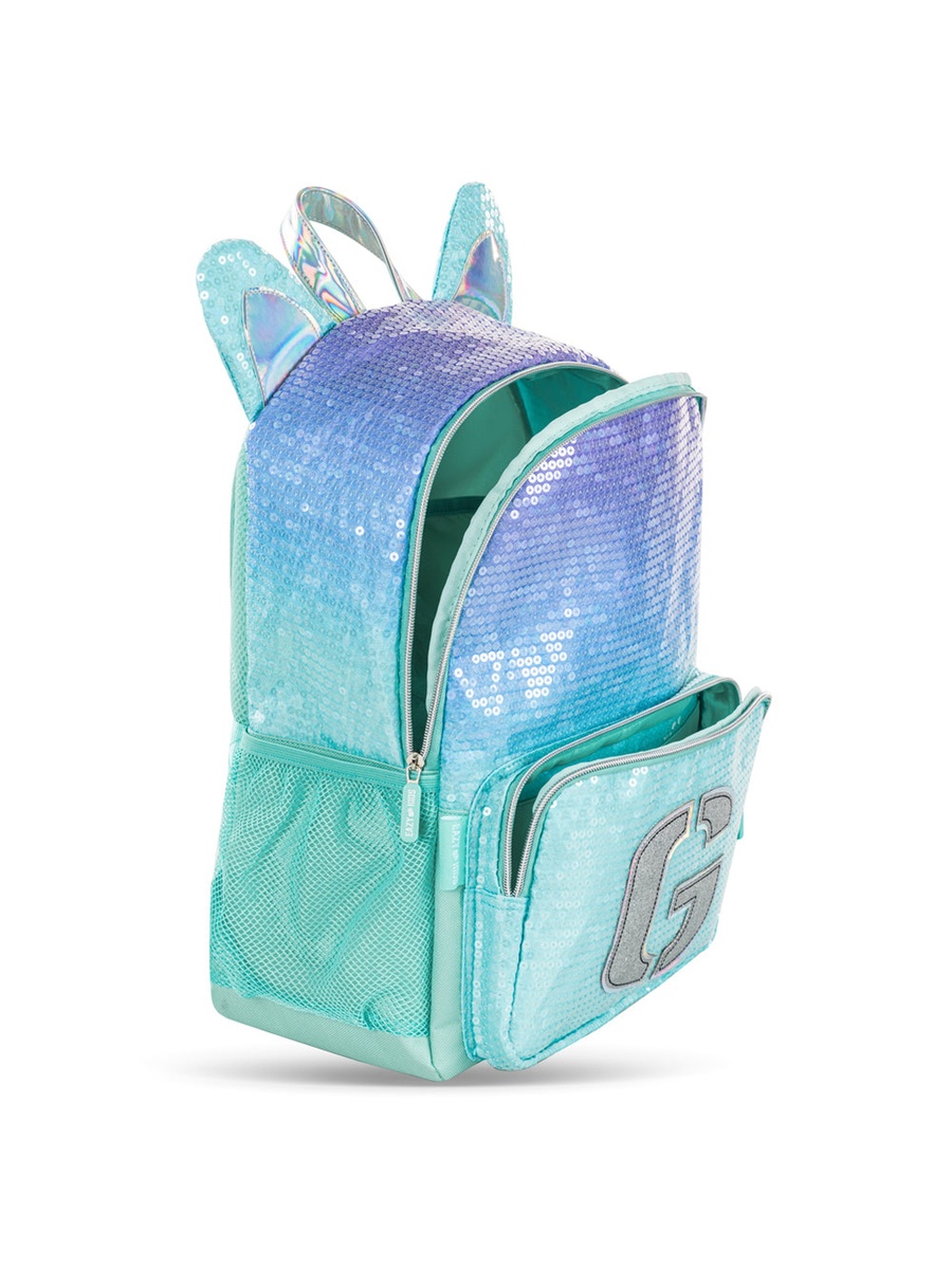 Set of 4 17-inch Backpack 4-Wheel Trolley, Lunch Bag and Pencil Case - Girl Glitter Green