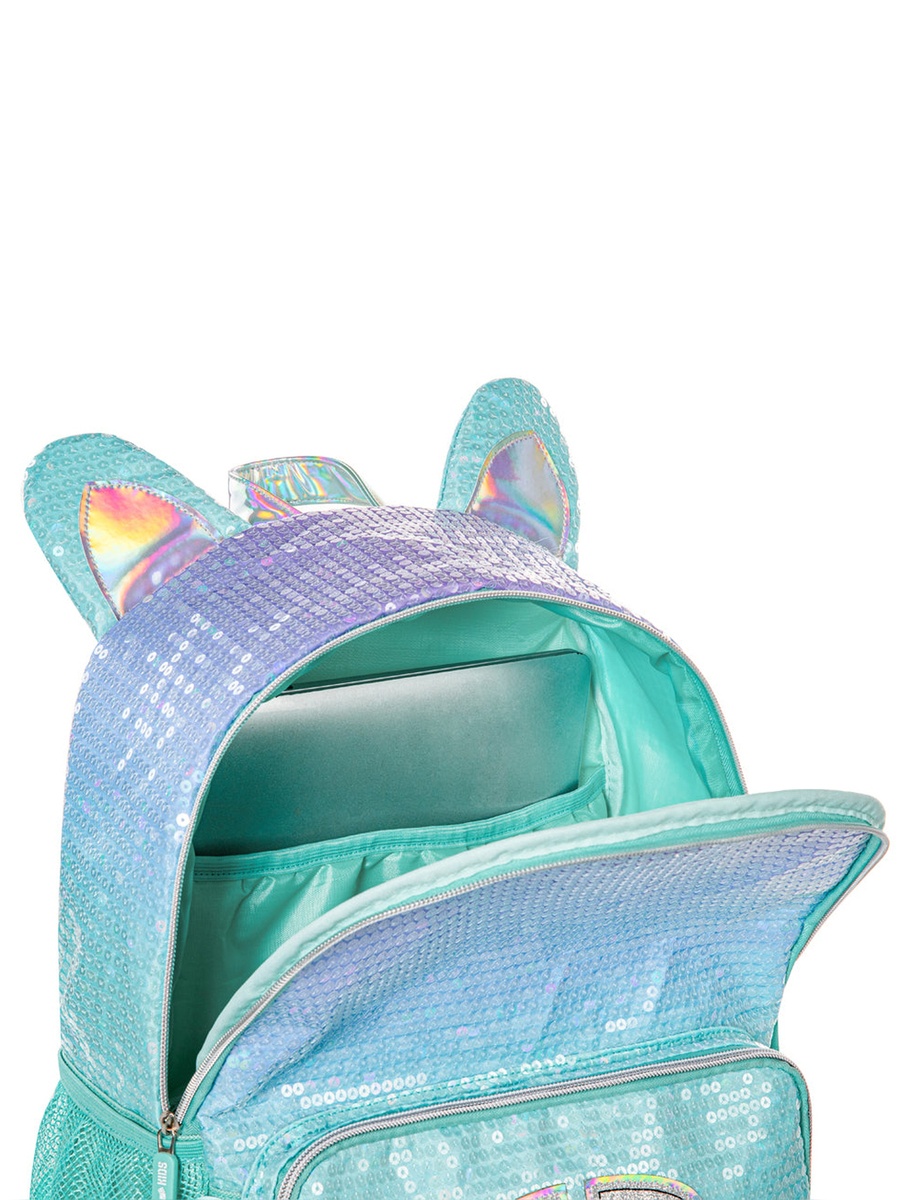 Set of 4 17-inch Backpack 4-Wheel Trolley, Lunch Bag and Pencil Case - Girl Glitter Green