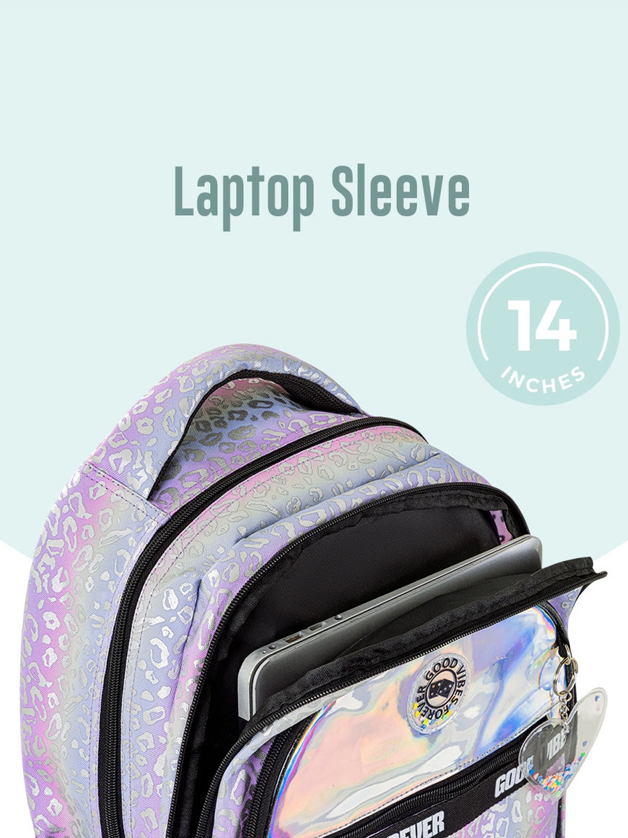 17-Inch School Bag Set of 3 - 4 Wheel Trolley, Lunch Bag and Pencil Case - Good Vibes - Silver
