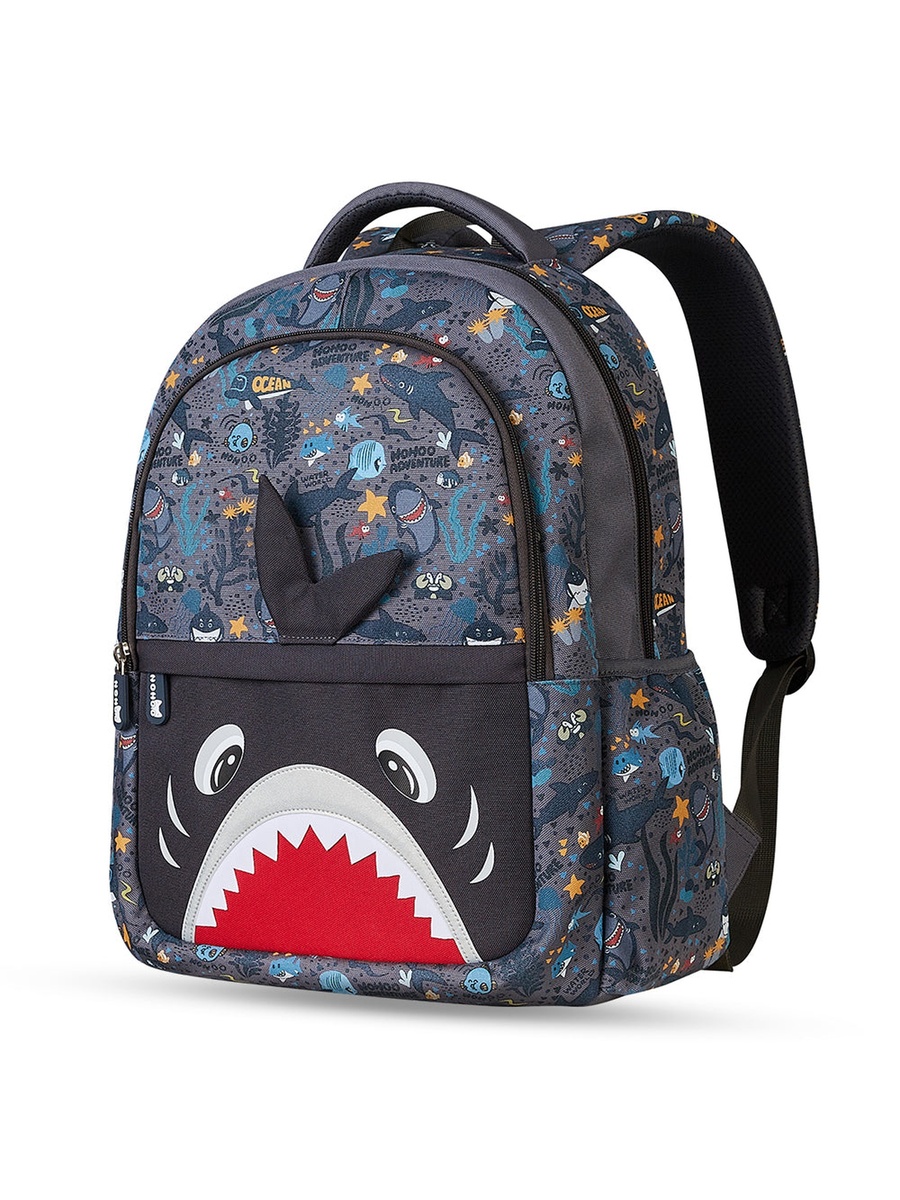 Kids 16 Inch School Bag with Lunch Bag Combo Shark - Grey