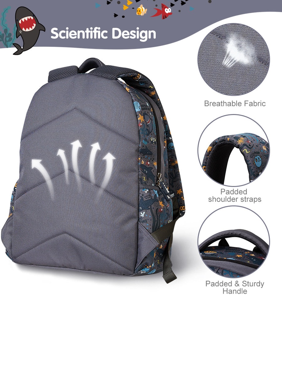 Kids 16 Inch School Bag with Lunch Bag Combo Shark - Grey