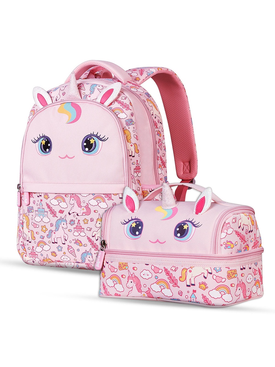 Kids 16 Inch School Bag with Lunch Bag Combo Unicorn - Pink