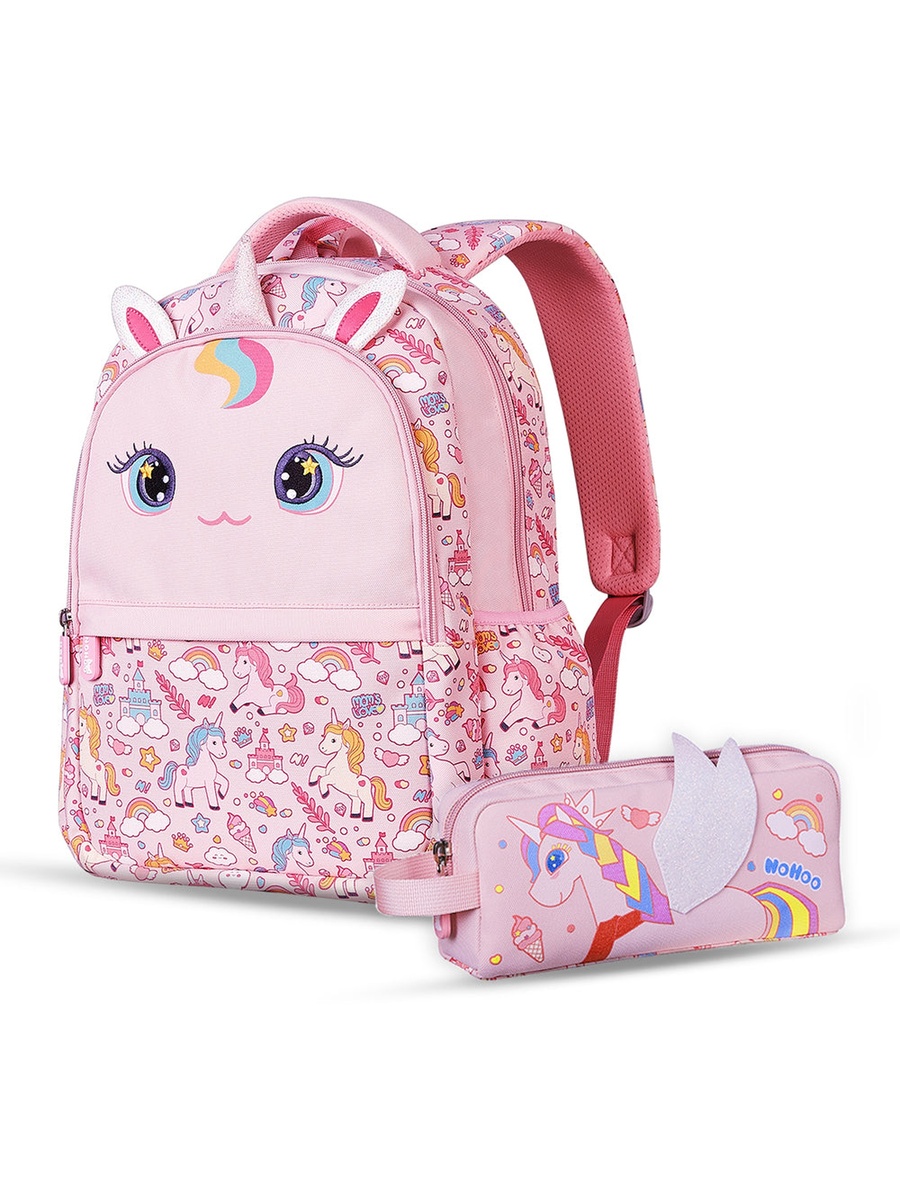 Kids 16 Inch School Bag with Pencil Case Combo, Unicorn - Pink