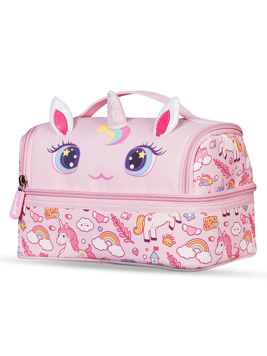 Set of 3 -Kids 16 Inch School Bag with Lunch Bag and Pencil Case, Unicorn - Pink