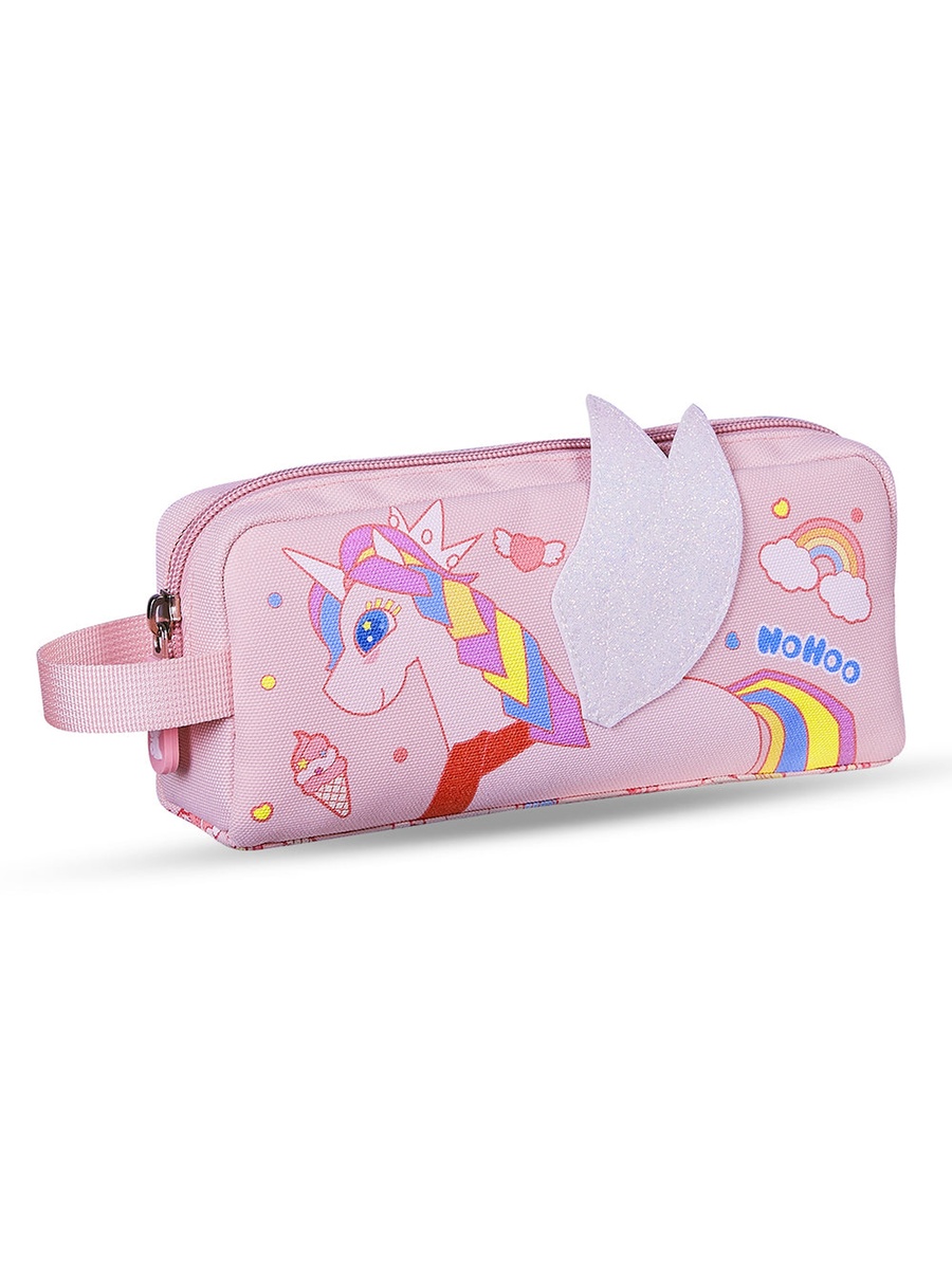 Set of 3 -Kids 16 Inch School Bag with Lunch Bag and Pencil Case, Unicorn - Pink