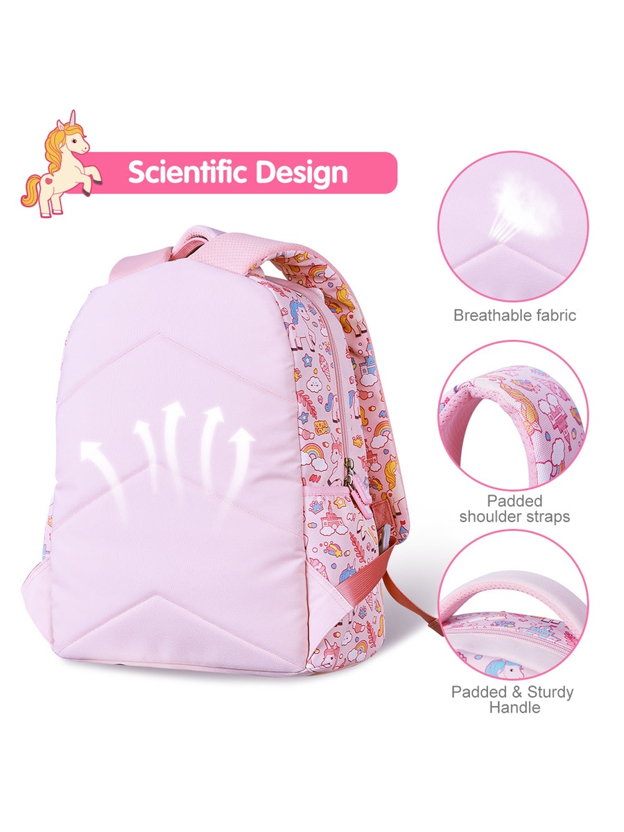 Set of 3 -Kids 16 Inch School Bag with Lunch Bag and Pencil Case, Unicorn - Pink