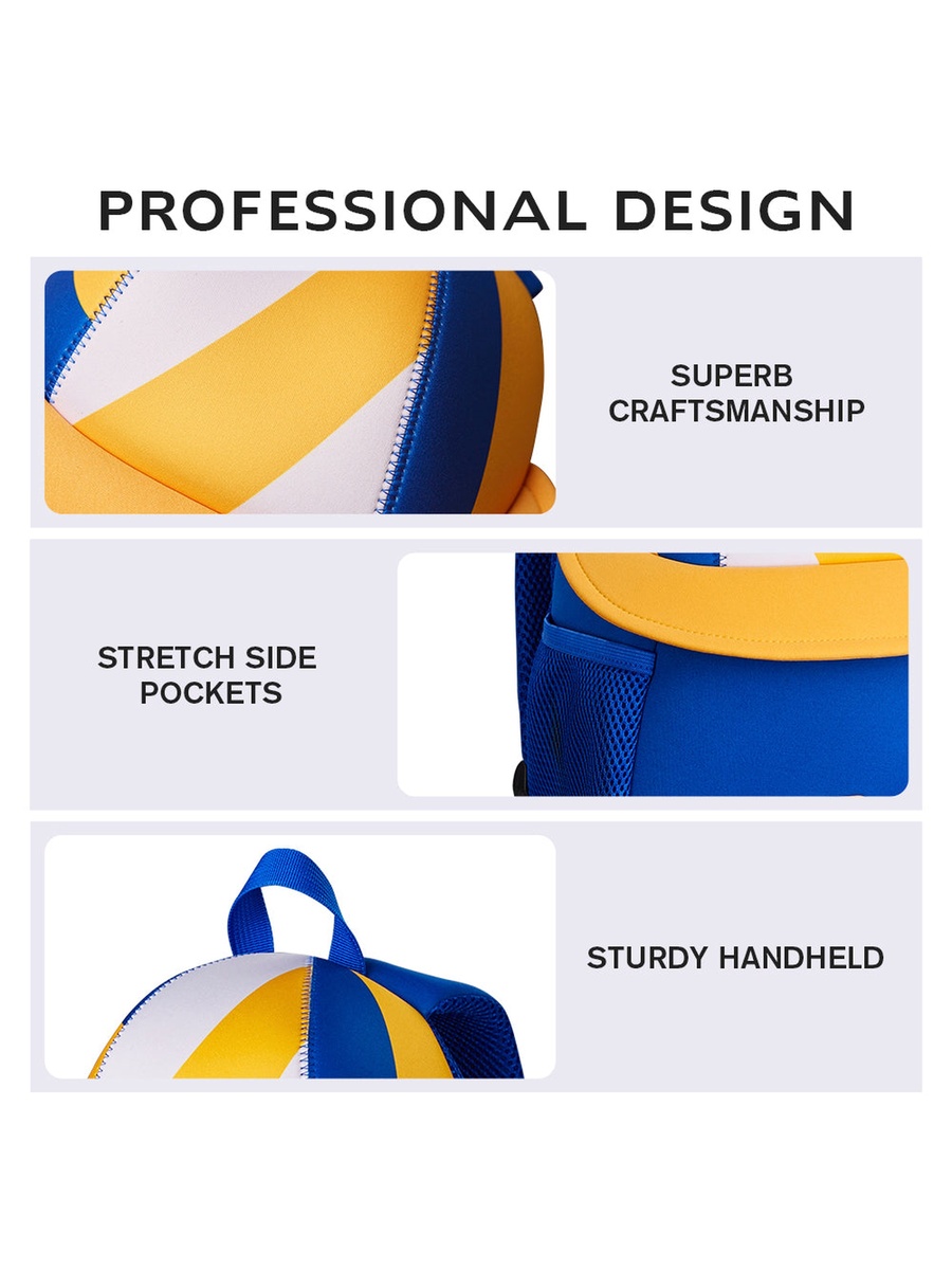 3D Cute Volleyball Kids School Bag 10-Inch - Blue