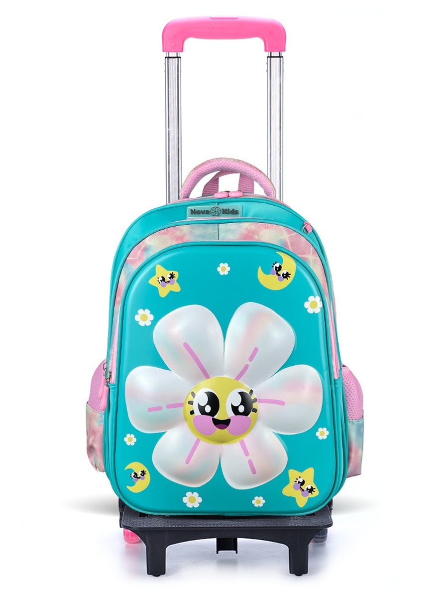 Kids 3D School Bag Trolley - Daisy Green, 16.5-Inch
