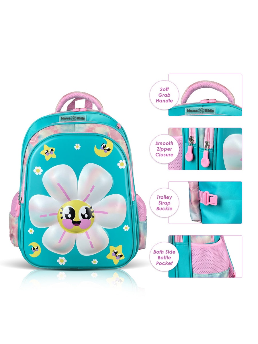 Kids 3D School Bag Trolley - Daisy Green, 16.5-Inch