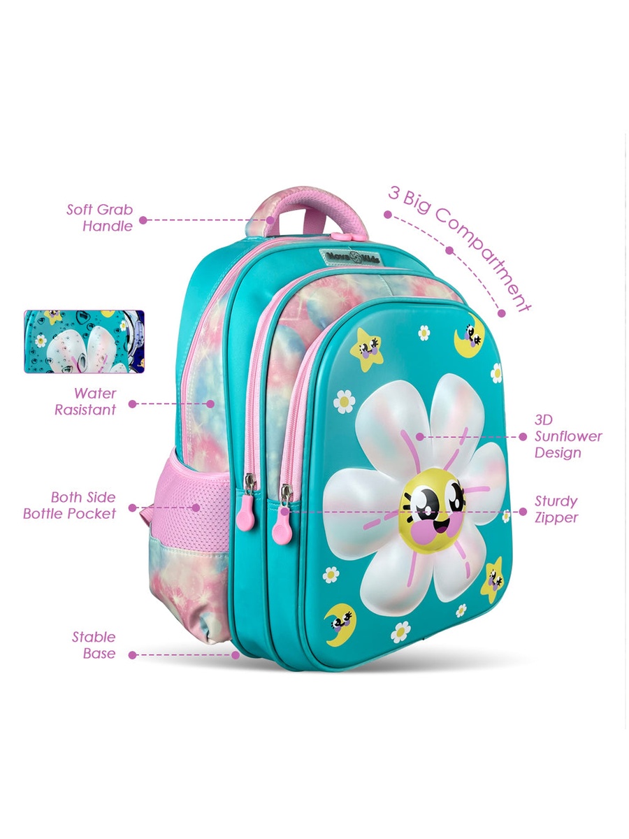 Kids 3D School Bag Trolley - Daisy Green, 16.5-Inch