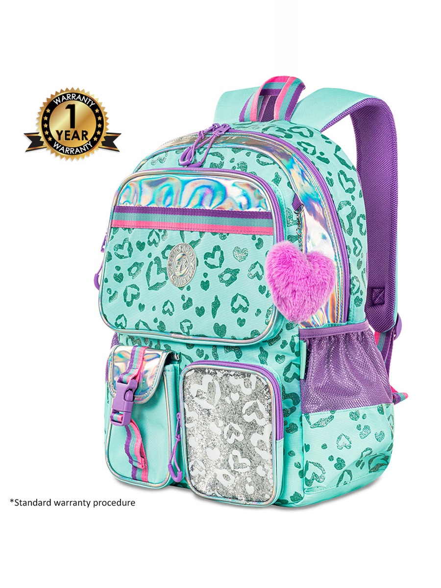 17-inch School Bag Set of 3- Lunch Bag and Pencil Pouch - Love Green