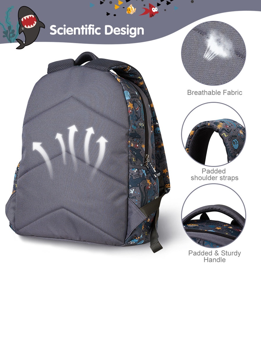 Kids 16 Inch School Bag Shark - Grey