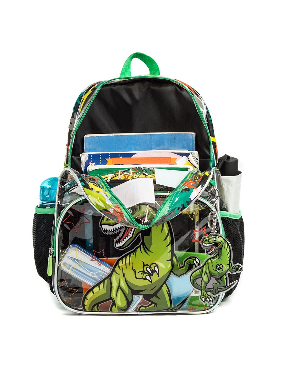 17-Inch Set of 3-School Bag with Lunch Bag and Pencil Case Dinosaur - Black