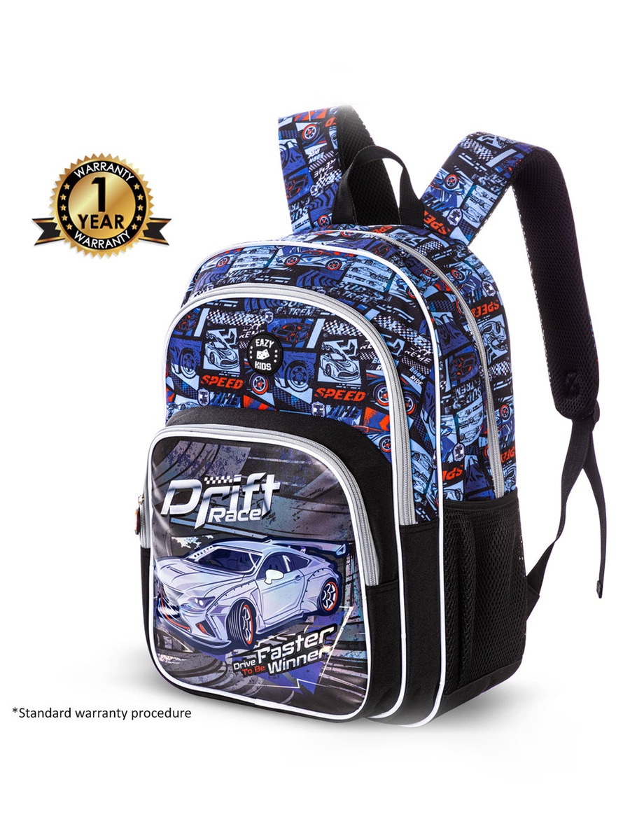18-Inch Set of 3-Backpack Lunch Bag and Pencil Case - Car Racing