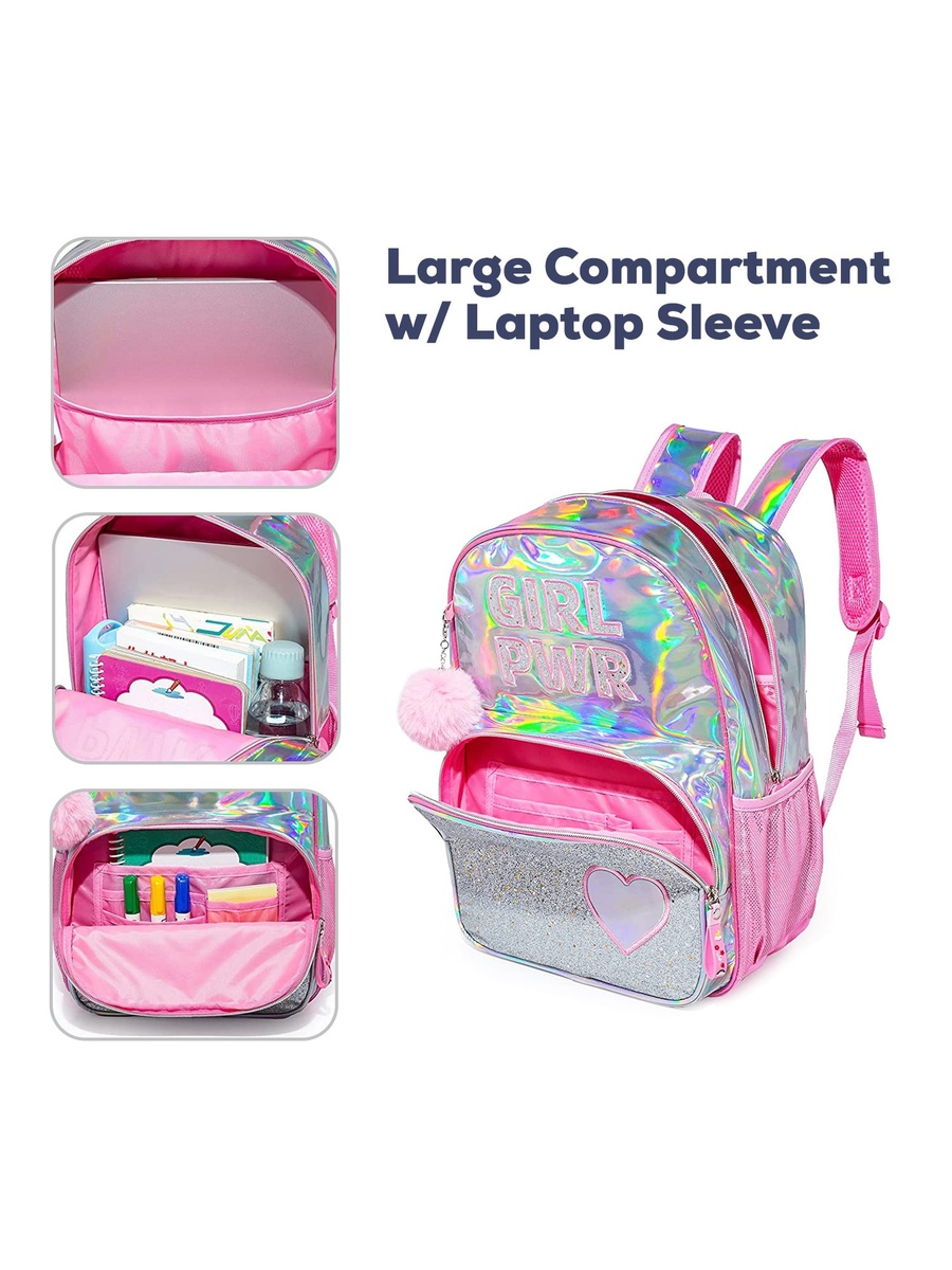 18-Inch Set of 3 - School Bag, Lunch Bag and Pencil Case Girl Power - Pink