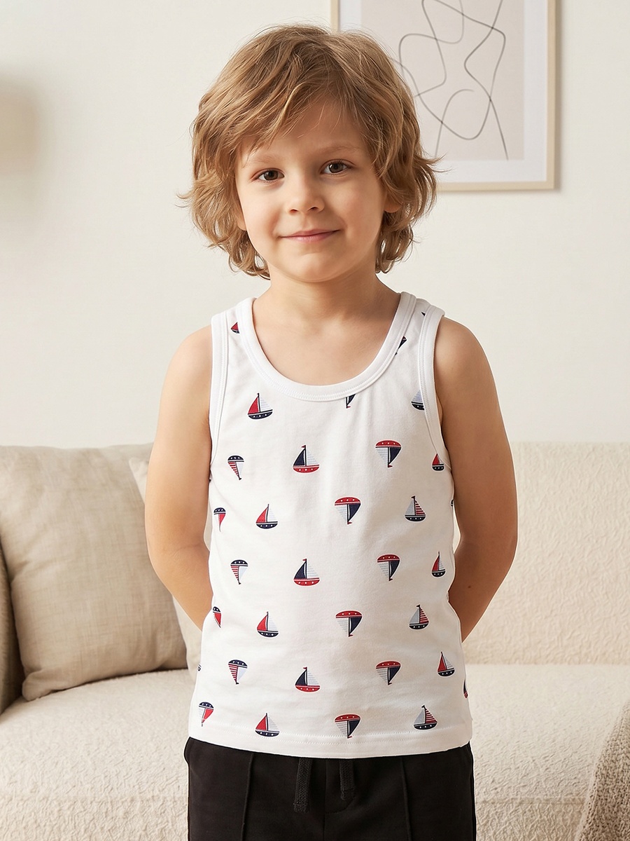 Cotton Round Neck Vests with Nautical Print