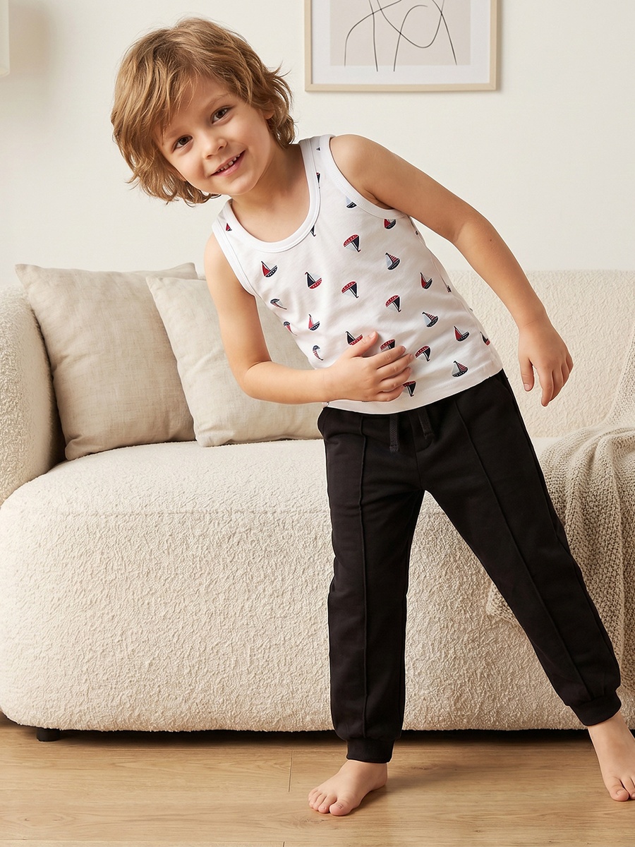 Cotton Round Neck Vests with Nautical Print
