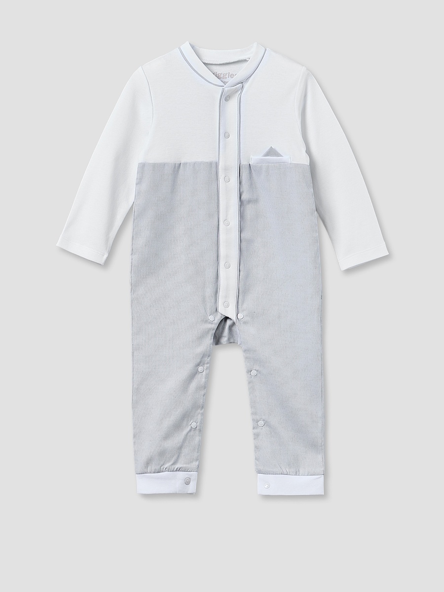 Cotton Mandarin Collar Long Sleeves Sleepsuit with Snap Button Closure
