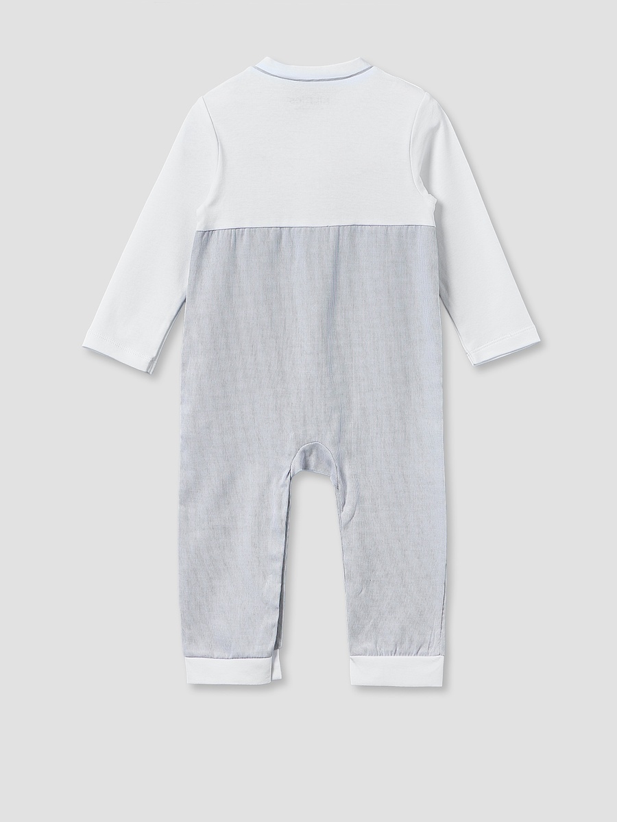 Cotton Mandarin Collar Long Sleeves Sleepsuit with Snap Button Closure
