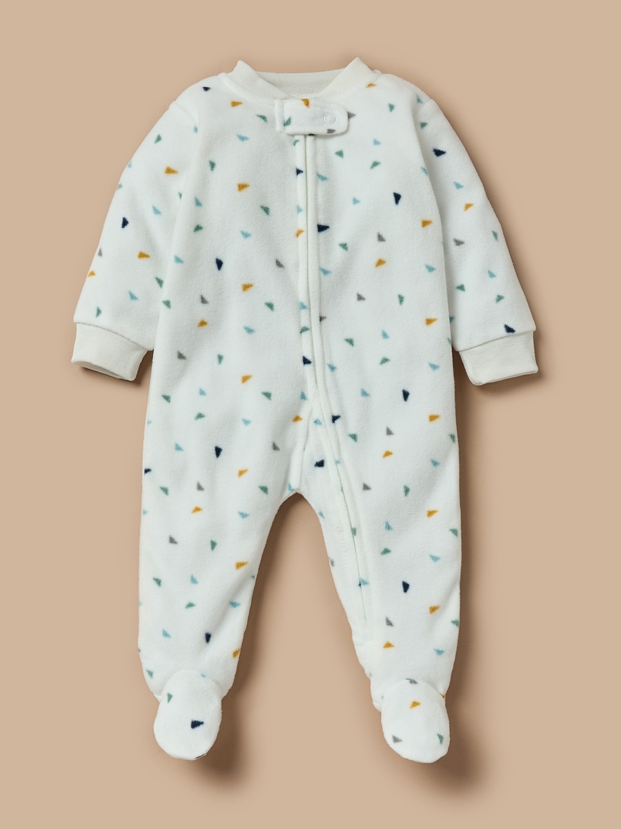 All-Over Geometric Print Micro Fleece Sleepsuit with Zip Closure