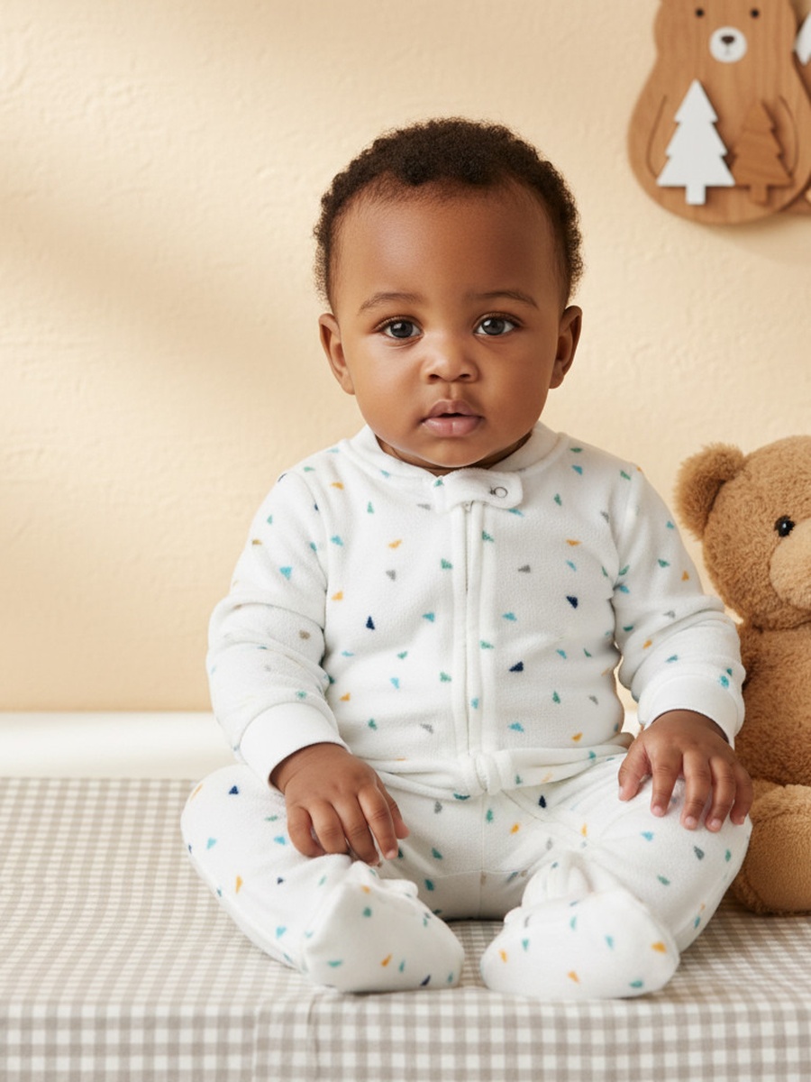 All-Over Geometric Print Micro Fleece Sleepsuit with Zip Closure