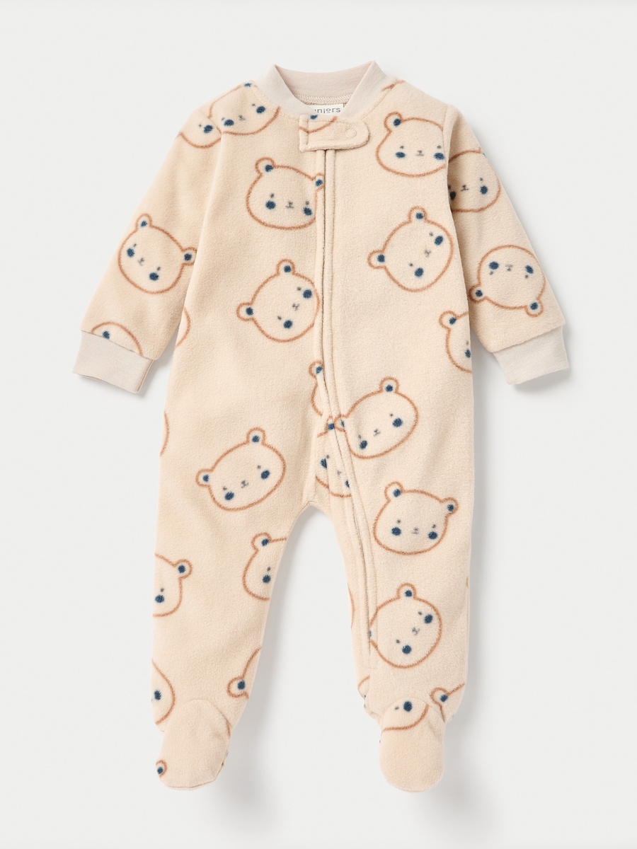All-Over Teddy Print Micro Fleece Sleepsuit with Zip Closure