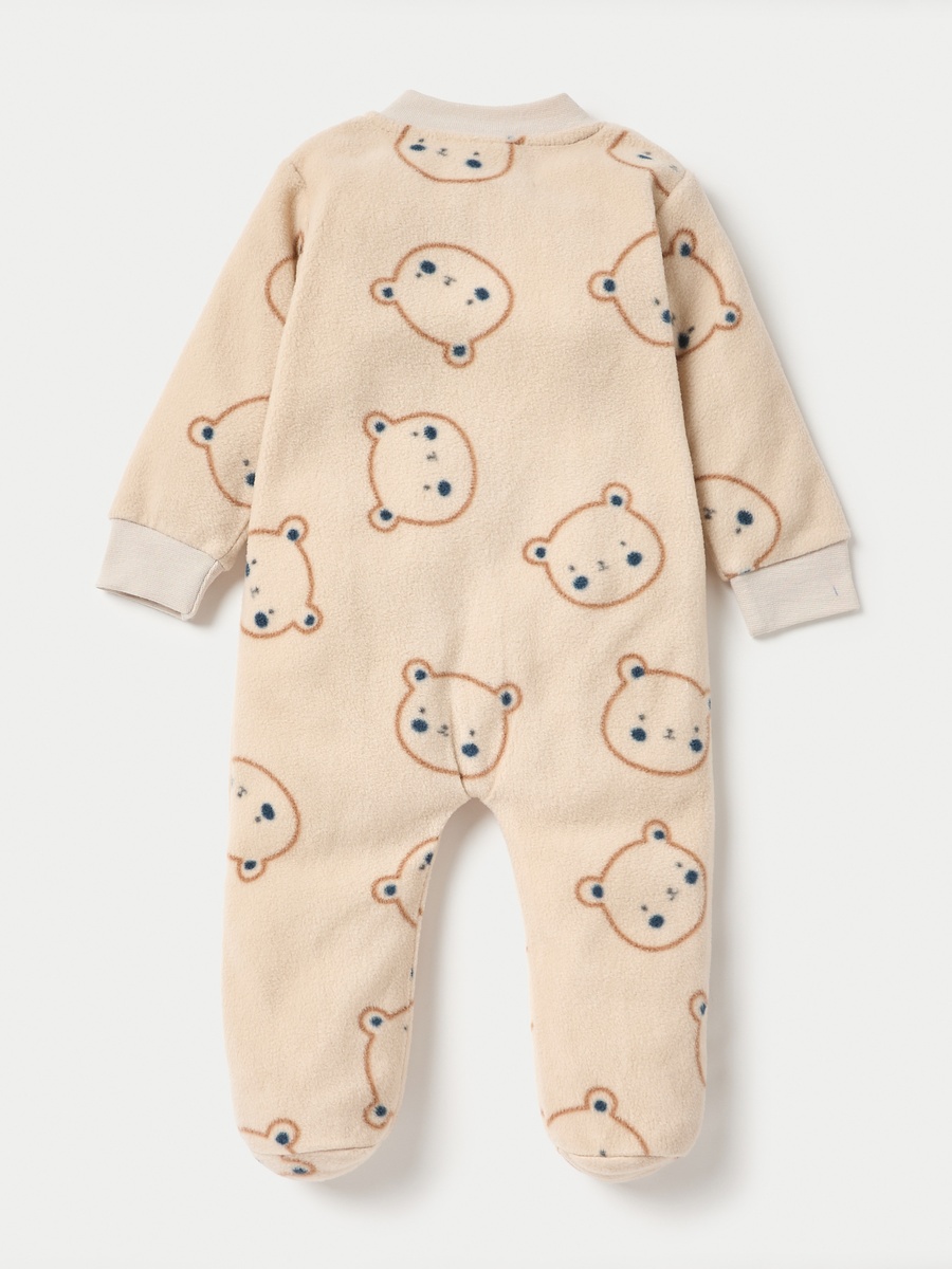All-Over Teddy Print Micro Fleece Sleepsuit with Zip Closure