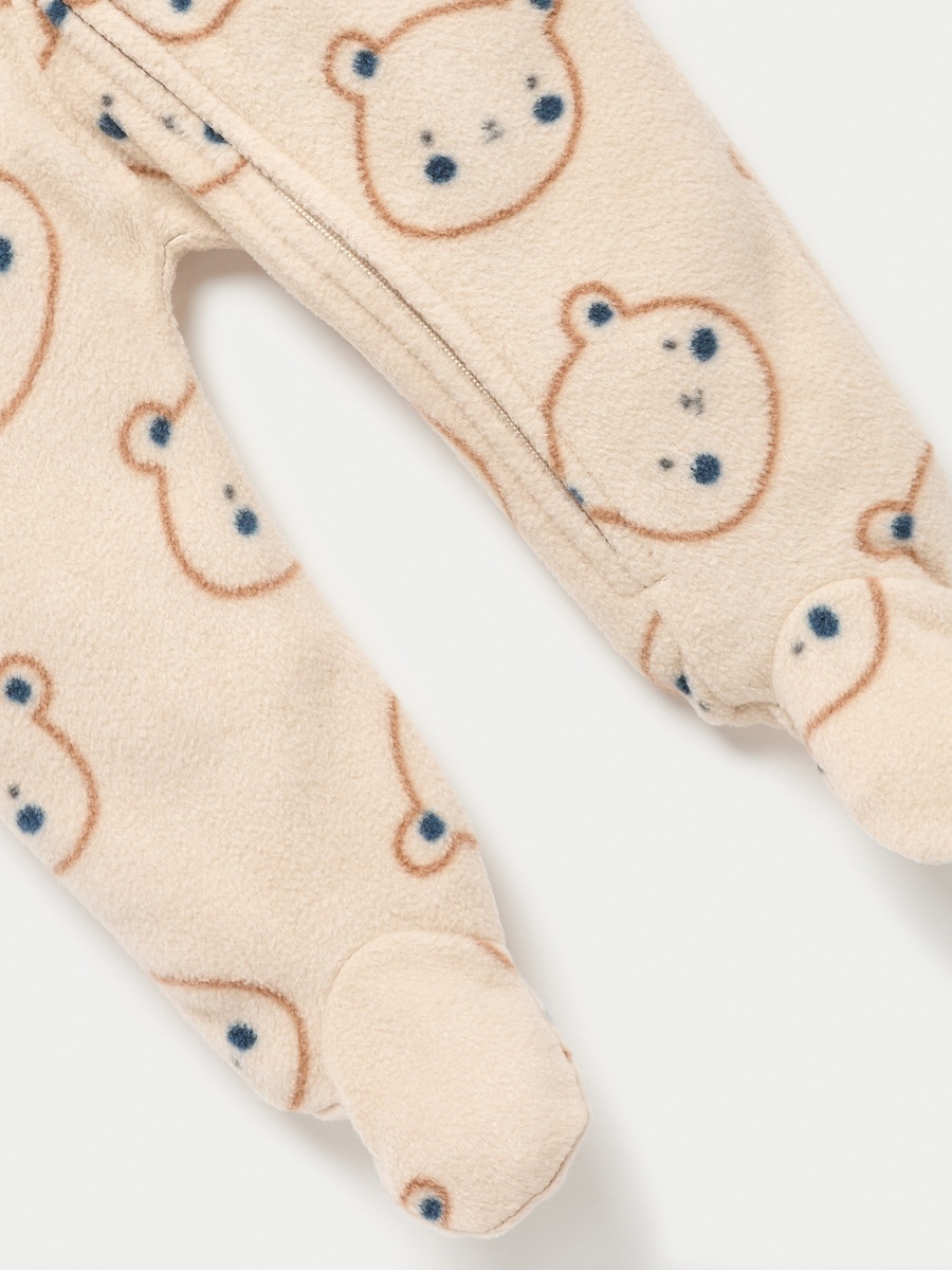 All-Over Teddy Print Micro Fleece Sleepsuit with Zip Closure