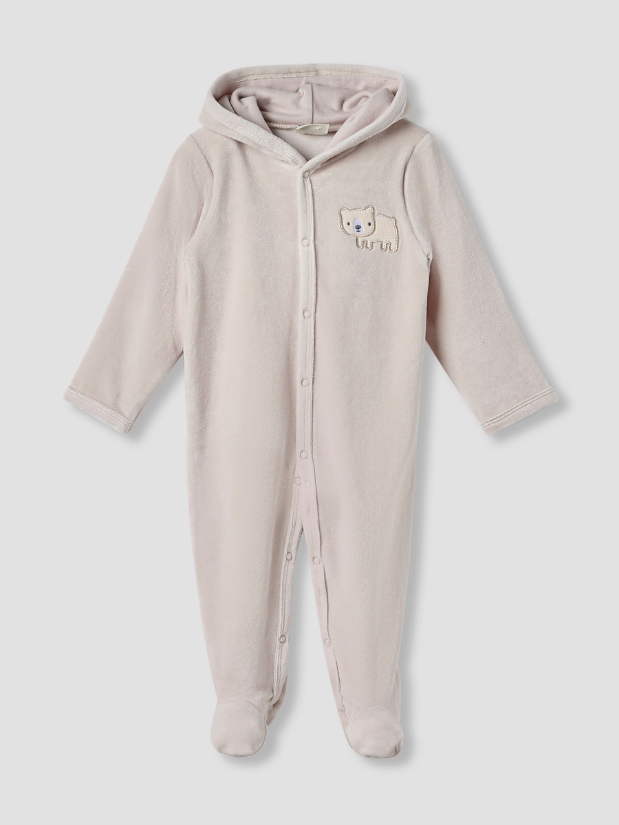 Hooded Sleepsuit with Closed Feet - Cotton Blend - Long Sleeves