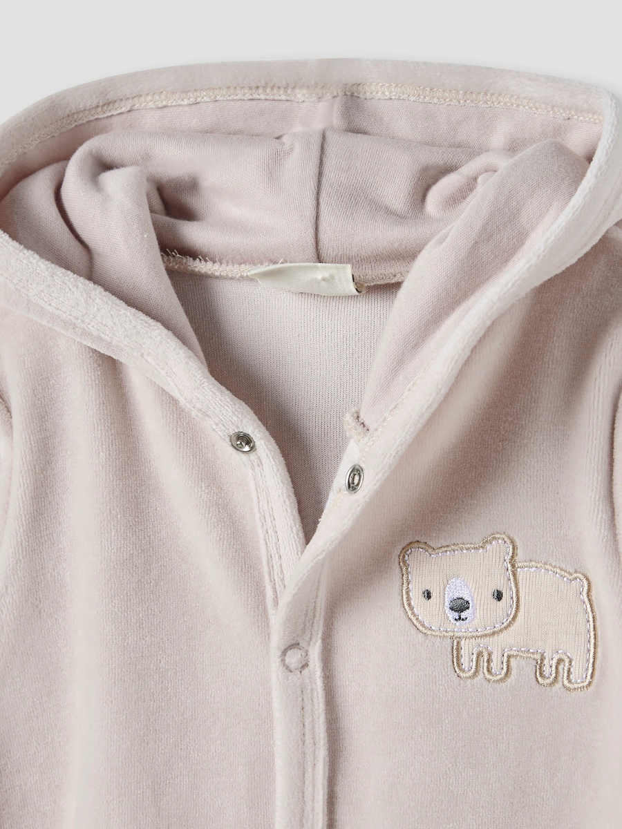Hooded Sleepsuit with Closed Feet - Cotton Blend - Long Sleeves