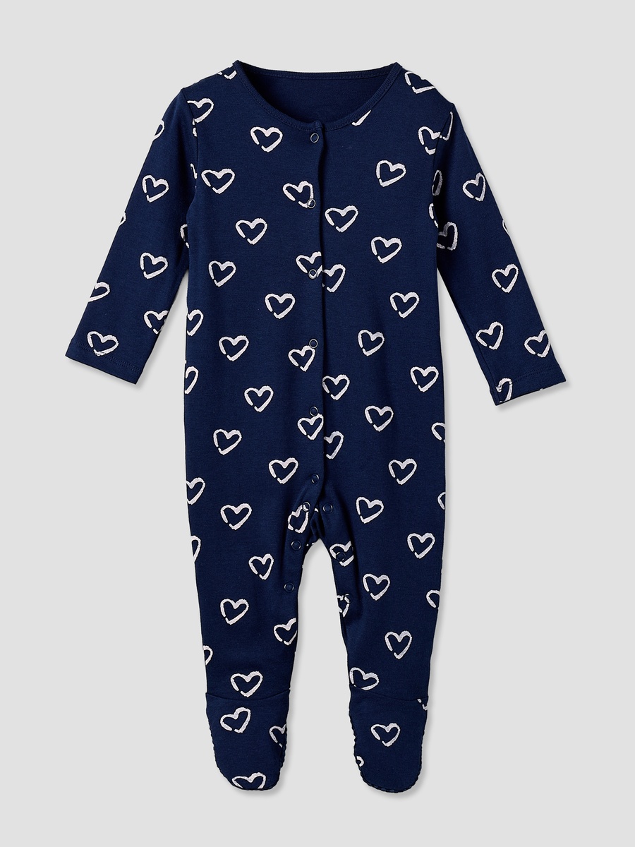 Pack of 3 Cotton Crew Neck Long Sleeve Sleepsuit with Snap Button Closure