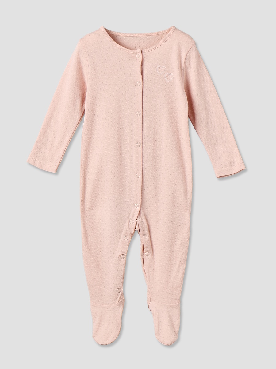 Pack of 3 Cotton Crew Neck Long Sleeve Sleepsuit with Snap Button Closure