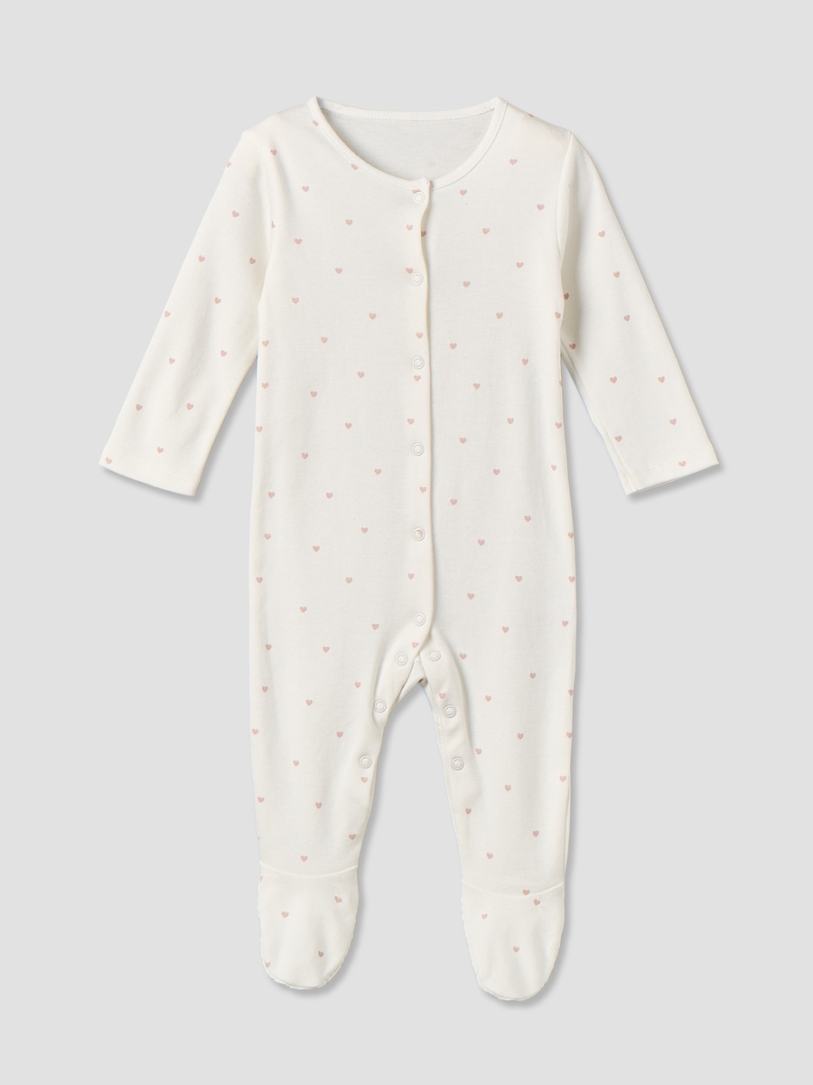Pack of 3 Cotton Crew Neck Long Sleeve Sleepsuit with Snap Button Closure